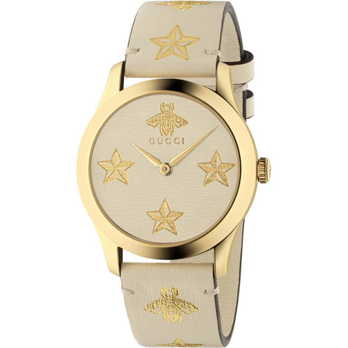 Gucci G-Timeless Women's Gold-Tone Leather Strap Watch YA1264096