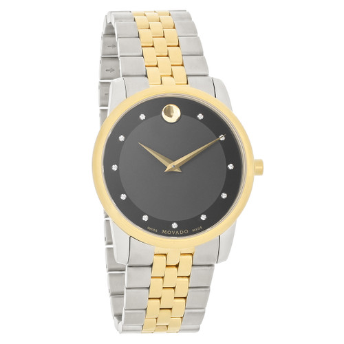 Movado Museum Men's Diamond Two-Tone Black Dial Quartz Watch 0606879