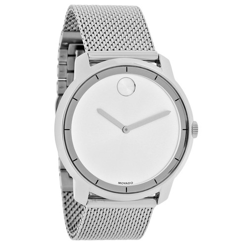 Movado Bold Men's Silver Dial Mesh Bracelet Swiss Quartz Watch 3600260