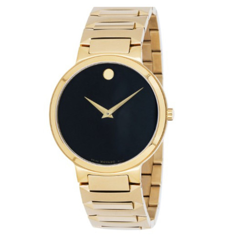 Movado Temo Men's Black Dial Gold-Tone Quartz Watch 0607294