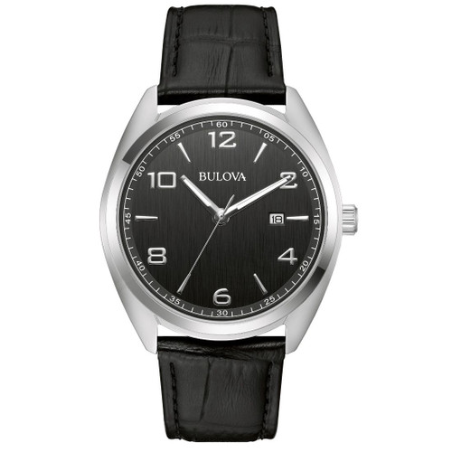 Bulova Men's Classic Black Leather Strap Quartz Watch 96B453