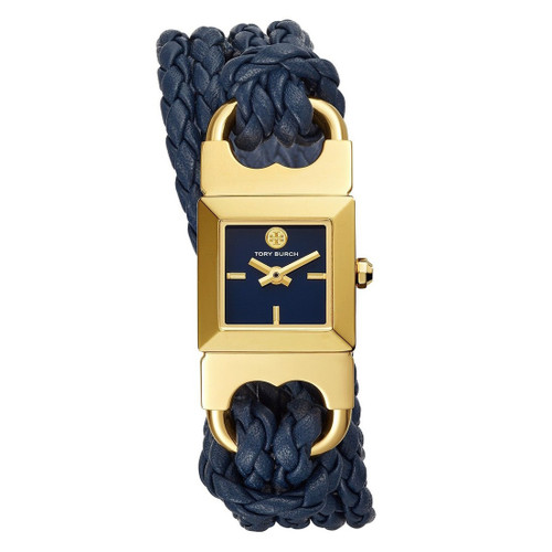 Tory Burch Double T Link Women's Gold Tone Blue Dial Watch TBW5404