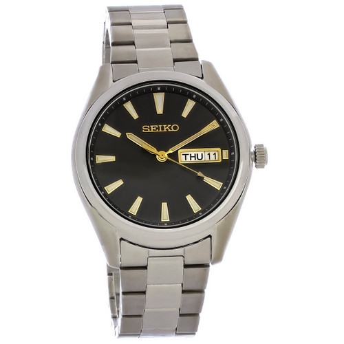 Seiko Essentials Men's Stainless Steel Charcoal Dial Quartz Watch SUR343