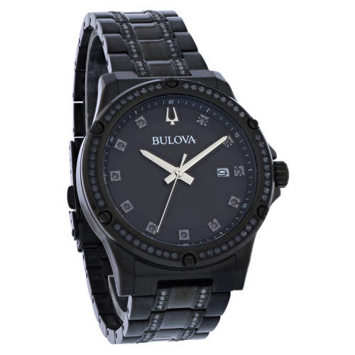 Bulova Men's Black ION PVD Stainless Crystal Quartz Watch 98K119