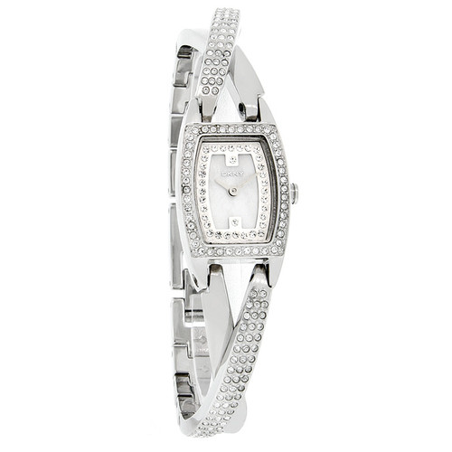 DKNY Women's Mop Crystal Twist Crossover Bangle Bracelet Watch NY4633