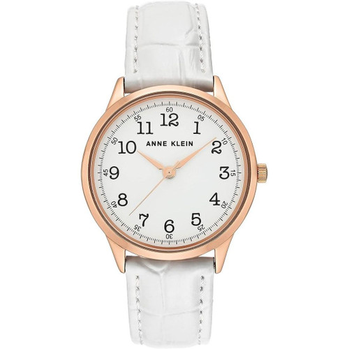 Anne Klein Easy-to-Read Women's Quartz White Leather Watch AK/3560RGWT