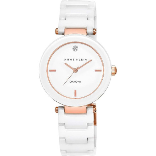 Anne Klein Women's Quartz White Ceramic and Rose Gold-Tone Watch AK/1018RGWT