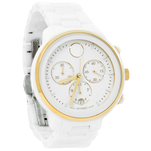 Movado Bold Verso Women's Chronograph White Ceramic Swiss Quartz Watch 3600933