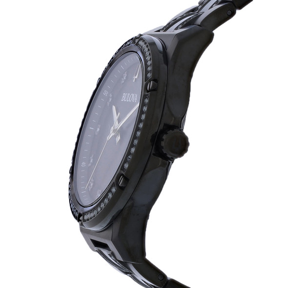 Bulova Crystal Men's Black ION Plated Bracelet Set Quartz Watch 98K119