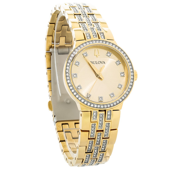 Bulova Women's Crystal Gold Tone PVD Stainless Steel Quartz Watch Set 98X133