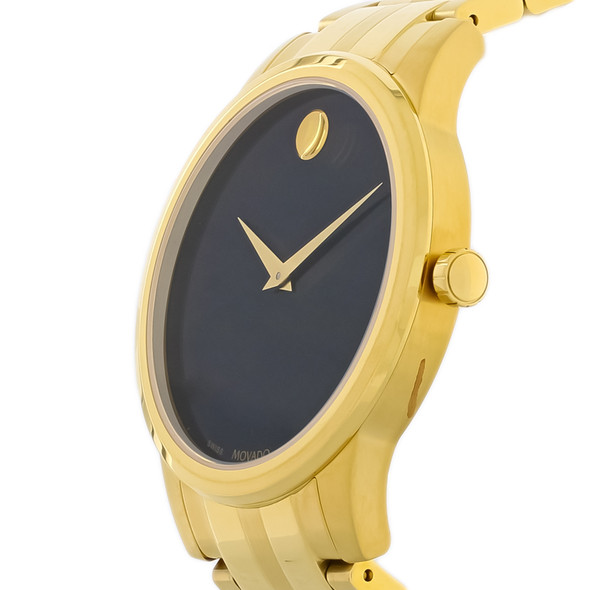 Movado Men's Black Dial Gold Tone Stainless Steel Quartz Watch 0607535