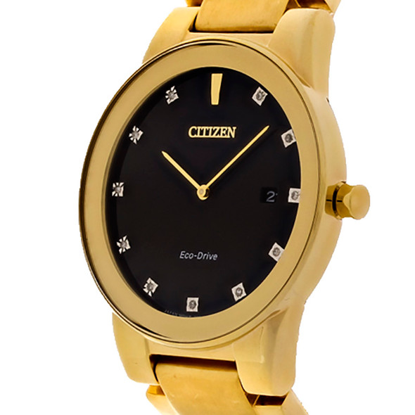 Citizen Eco-Drive Men's Axiom Diamond Gold Tone Bracelet Dress Watch AU1062-56G