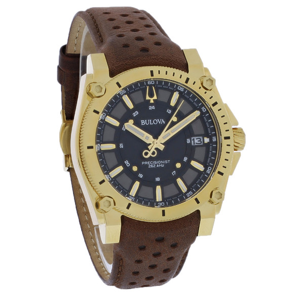 Bulova Precisionist Men's Gold Tone PVD Stainless Black Dial Quartz Watch 97B216