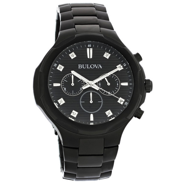 Bulova Diamond Men's Black ION Plated Stainless Chronograph Quartz Watch 98D147