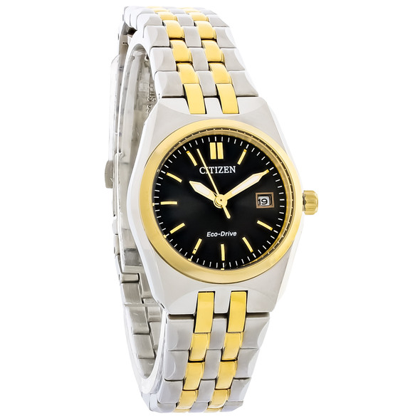 Citizen Eco-Drive Corso Women's Black Dial Two Tone Watch EW2299-50E