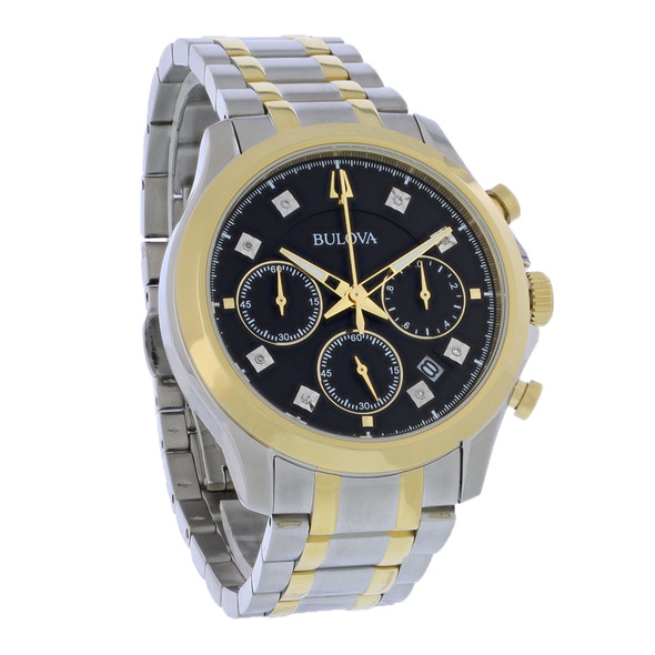 Bulova Classic Diamond Two-Tone Chronograph Black Dial Quartz Watch 98D178