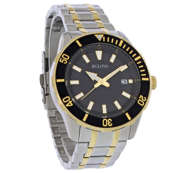 Bulova Classic Men's Two Tone Stainless Black Dial Quartz Watch 98B394