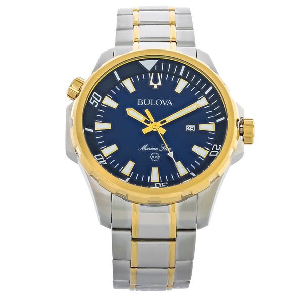Bulova Marine Star Men's Two Tone Stainless Blue Dial Quartz Watch 98B384