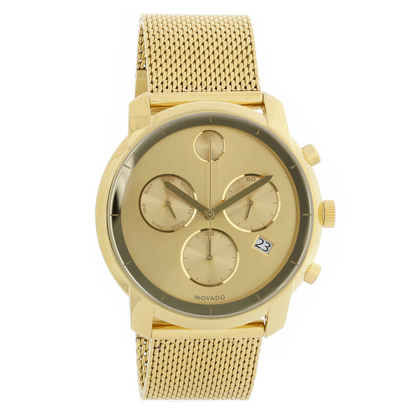Movado Bold Men's Gold Tone Chronograph Mesh Bracelet Swiss Quartz Watch 3600372