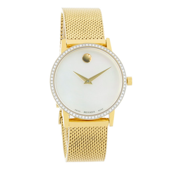 Movado Women's Gold Tone Museum Classic MOP Dial Diamond Watch 0607307
