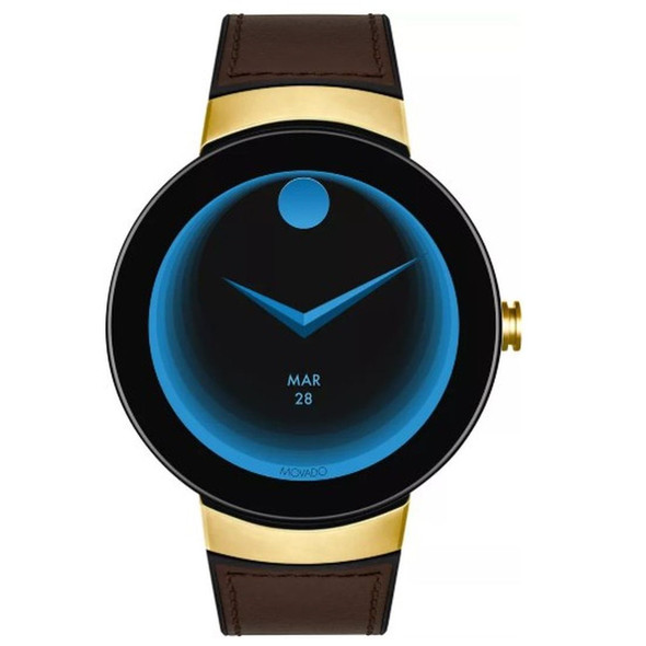 Movado Connect Gold Steel Leather Band Men's Smart Watch 3660021
