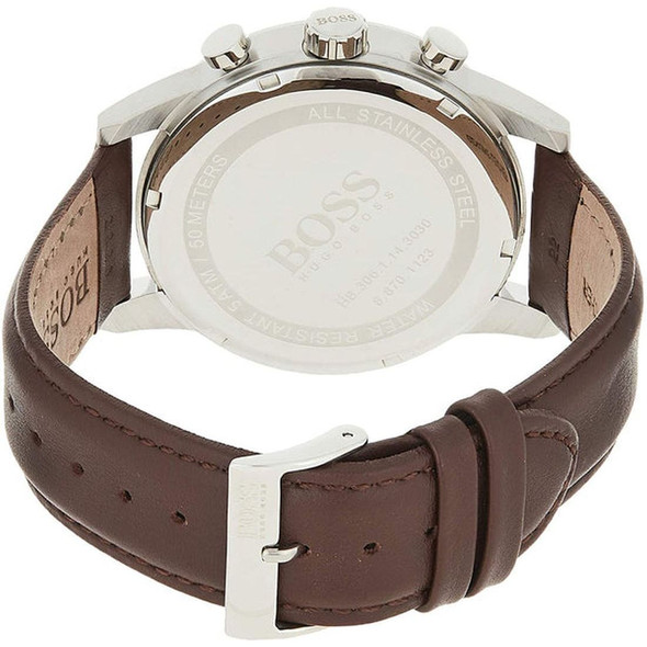 Hugo Boss Navigator White Dial Brown Leather Strap Men's Quartz Watch  1513495