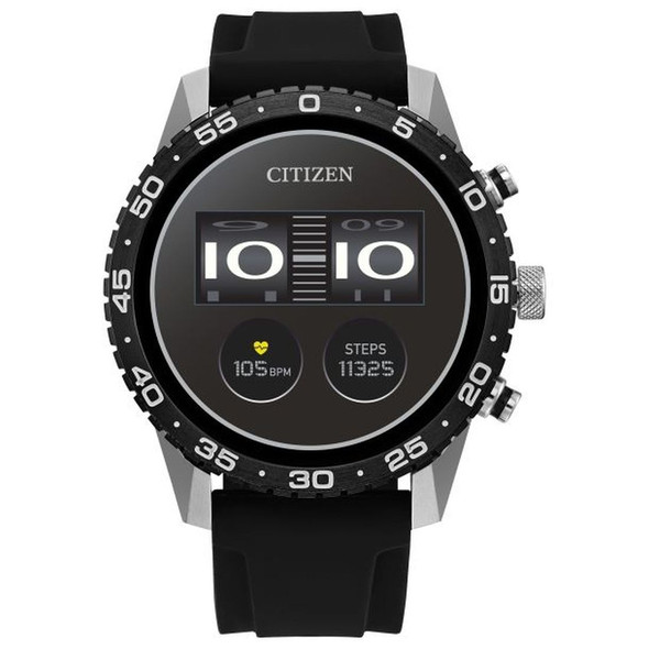 Citizen CZ Smart 44mm Sport Wear OS Black Silicone Strap Watch MX1011-05X