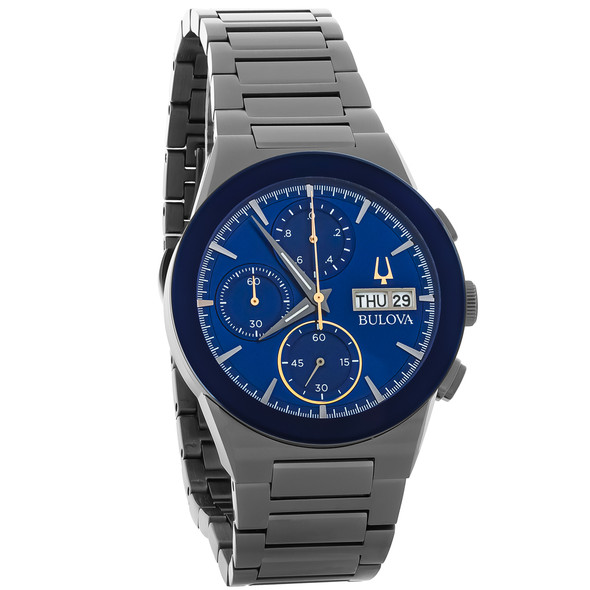 Bulova Millenia Grey ION Stainless Blue Dial Chronograph Quartz Watch 98C143