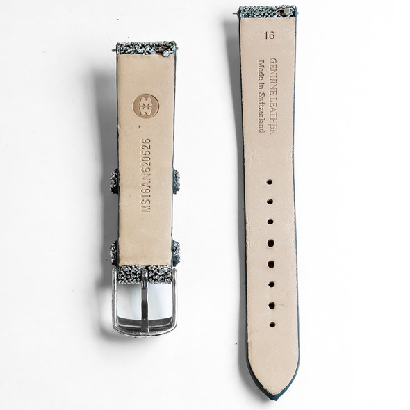 Michele Women's 16mm White Sparkle Black Leather Watch Band 301924801