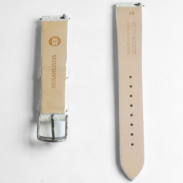 Michele Women's 16mm White Sparkle White Leather Watch Band 301762100