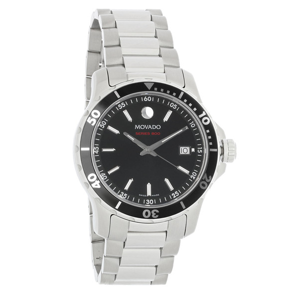 Movado Series 800 Men's Black Dial Stainless Steel Swiss Quartz Watch 2600135
