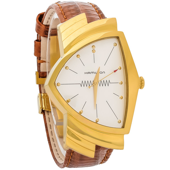 Hamilton Ventura Men's Gold Tone Brown Leather Quartz Watch H24301511