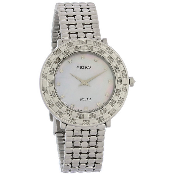 Seiko Solar Women's Tressia Stainless Mother-Of-Pearl Dial Diamond Watch SUP373