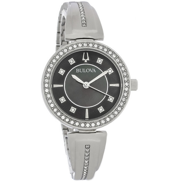 Bulova Crystal Stainless Steel Black MOP Dial Women's Quartz Watch 96X152