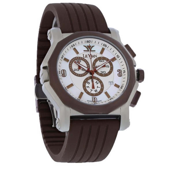 LeVian Men's Brown Strap Stainless Steel Chronograph Quartz Watch ZAG 181