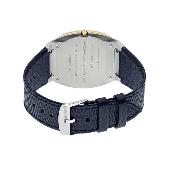 Gucci 25H 18K Gold Plated Case Blue Leather Unisex Quartz Watch YA163418