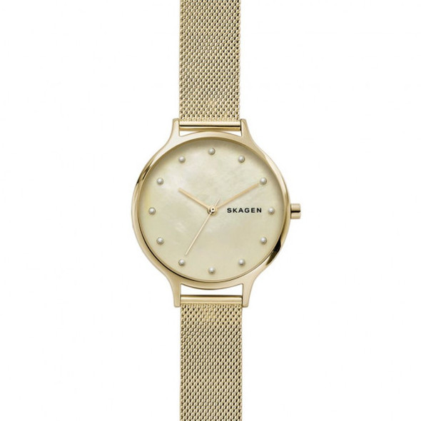 Skagen Anita Gold-Tone Mesh Mother-of-Pearl Dial Women's Watch SKW2774