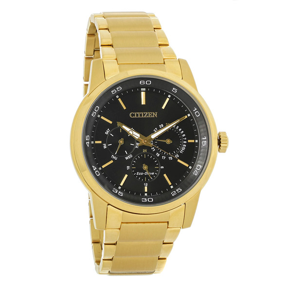 Citizen Eco-Drive Men's Black Day/Date Dial Gold-Tone Watch BU2012-51E