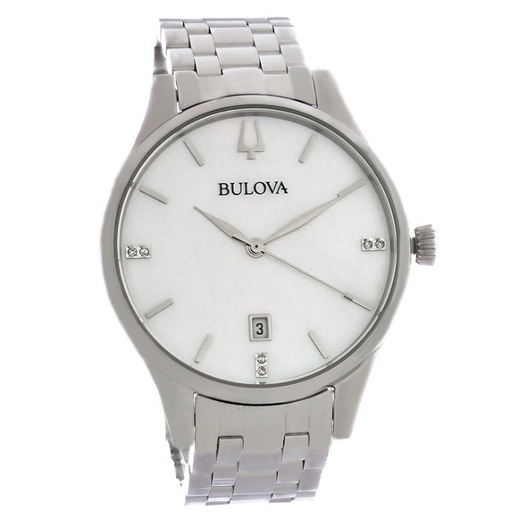 Bulova Women's Stainless Steel MOP Dial Diamond Quartz Watch 96P220