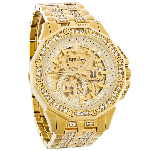 Bulova Octava Men's Gold Tone Stainless Steel Crystal Automatic Watch 98A292