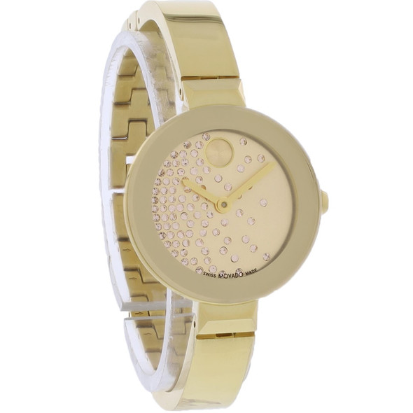 Movado Bold Bangle Women's Crystals Gold PVD Quartz Watch 3601161