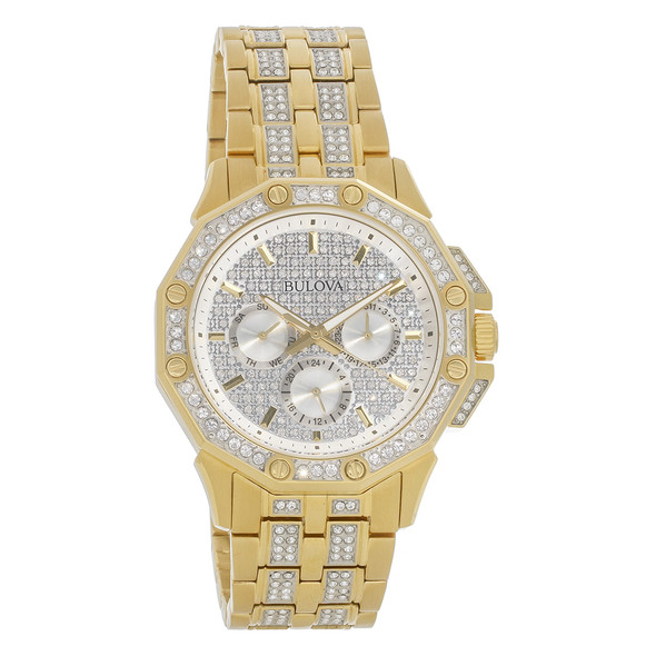 Bulova Men's Gold Plated Stainless Steel Crystal Quartz Watch 98C126