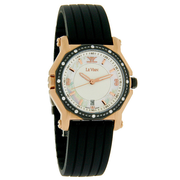 Levian LV Sport Diamond Women's MOP Rose Gold Black Strap Quartz Watch ZAG 186