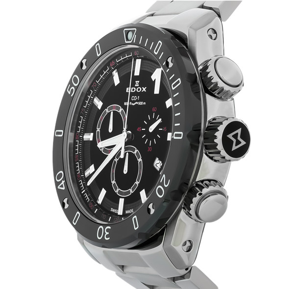 Edox Chronoffshore-1 Men's Stainless Steel Black Dial Quartz Watch 10221 3M