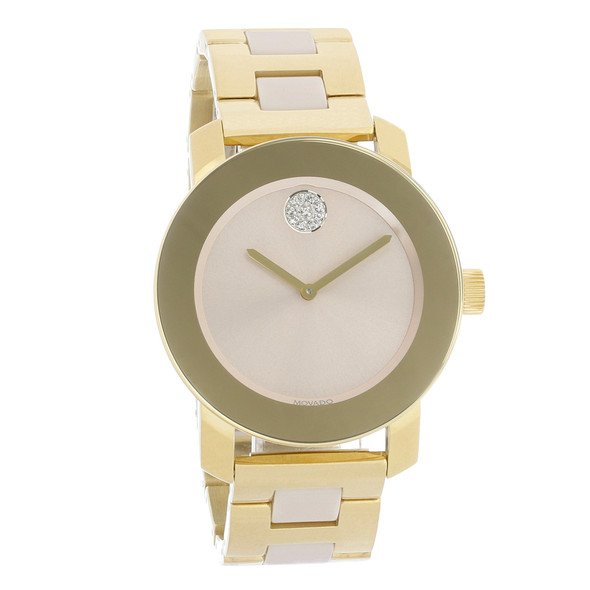 Movado Bold Women's Ceramic Beige Dial Swiss Quartz Watch 3600640