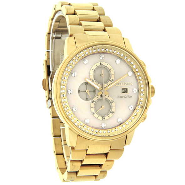 Citizen Eco-Drive Nighthawk Champagne Gold-Tone Crystal Watch FB3002-53P
