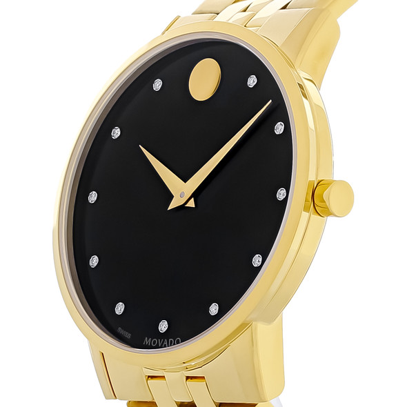 Movado Museum Series Men's Gold Tone Black Dial Diamond Quartz Watch 0607625
