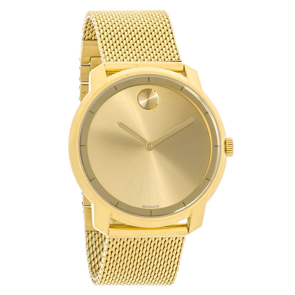 Movado Bold Men's Gold Dial Gold-Tone Mesh Bracelet Swiss Quartz Watch 3600373