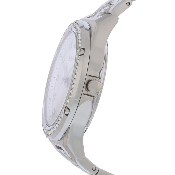 Bulova Men's Crystal Silver Dial Stainless Steel Quartz Watch 96K114