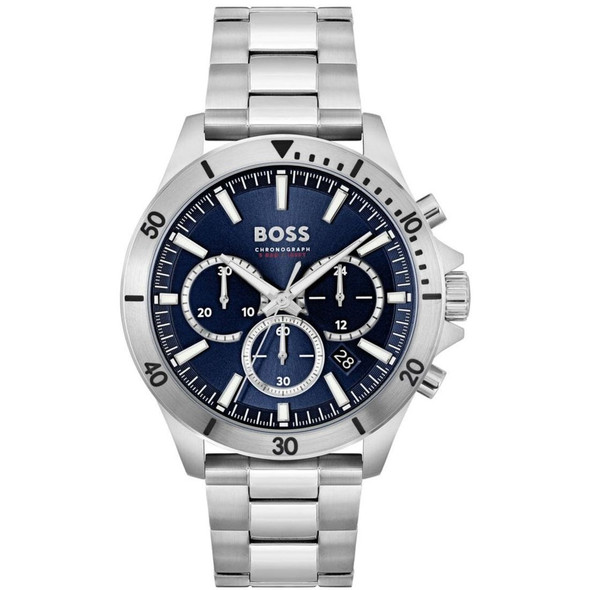 Hugo Boss Troper Men's Chronograph Blue Dial Silver Steel Quartz Watch 1514069